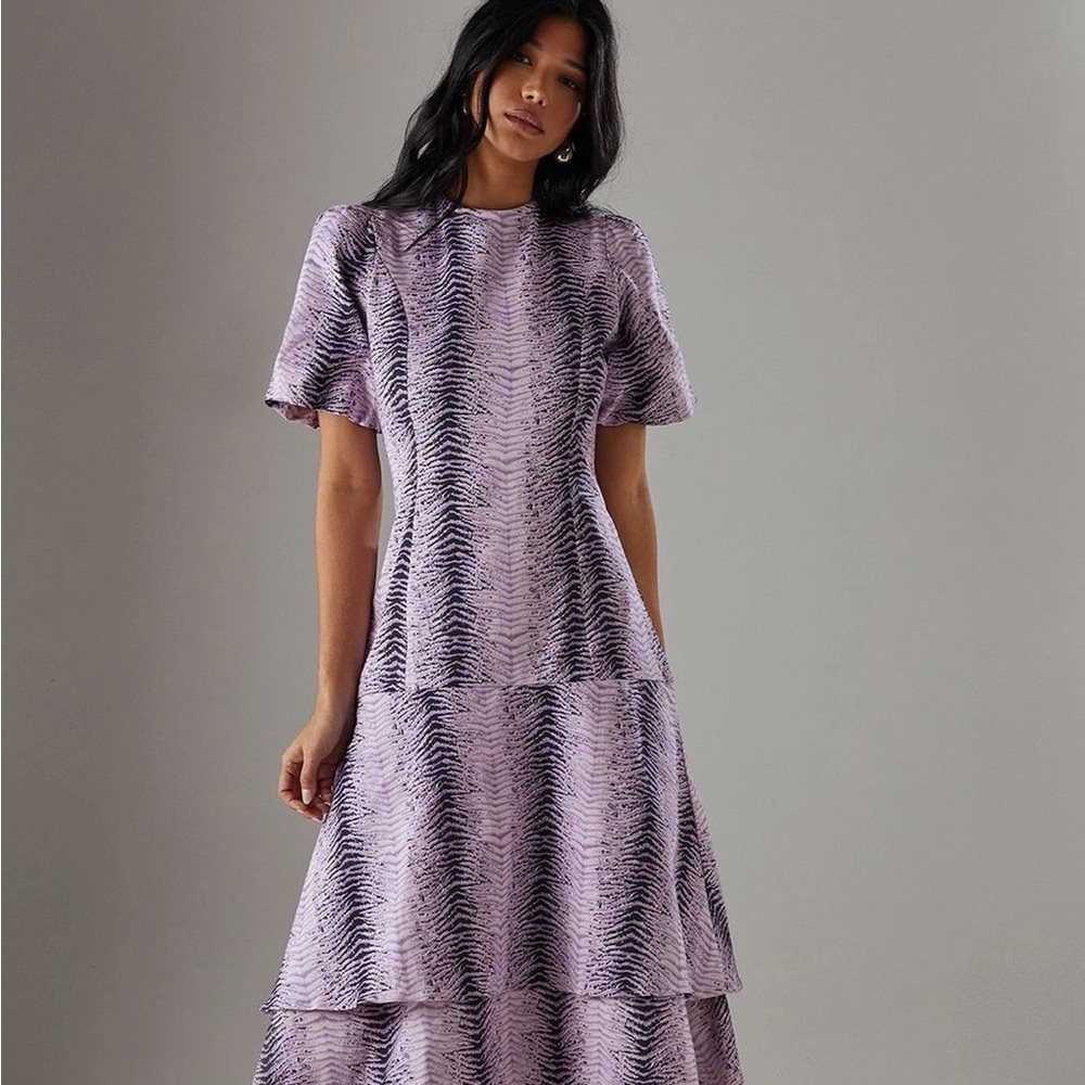 Warehouse Lilac Patterned Midi Dress
